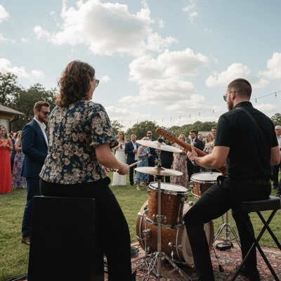 Wedding musicians performing at a beautiful outdoor wedding venue in Keller, Texas