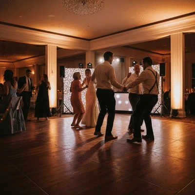 Wedding reception with elegant uplighting and dance floor lights