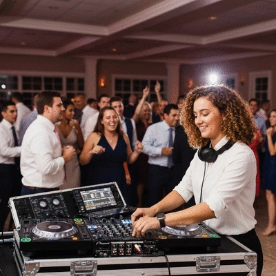 Wedding DJ mixing music at a reception in Keller, Texas