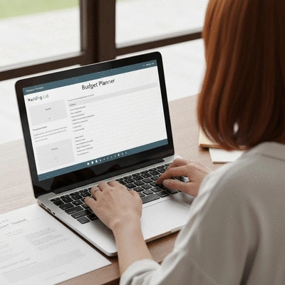 Person using a budget planner tool on a laptop